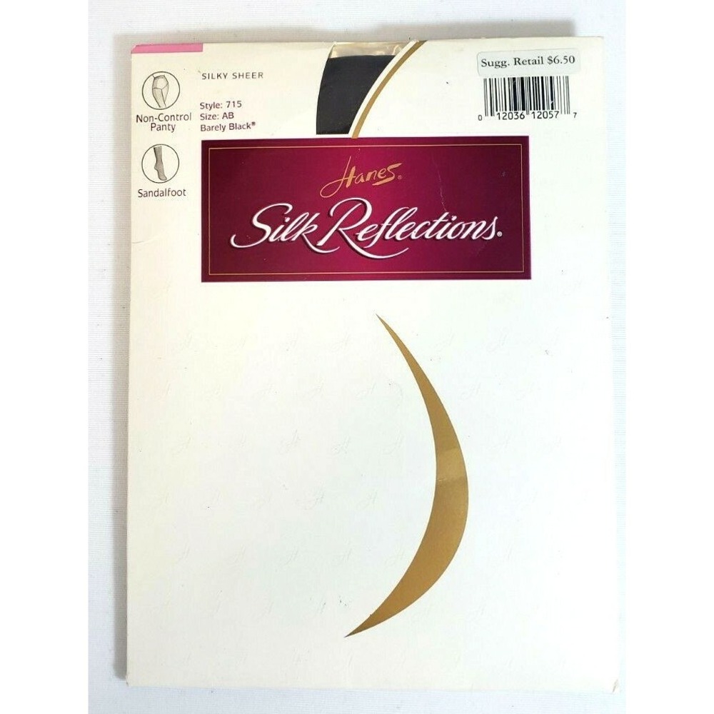 Hanes Women AB Pantyhose Barely Black Silk Reflections Sheer Sandalfoot 715